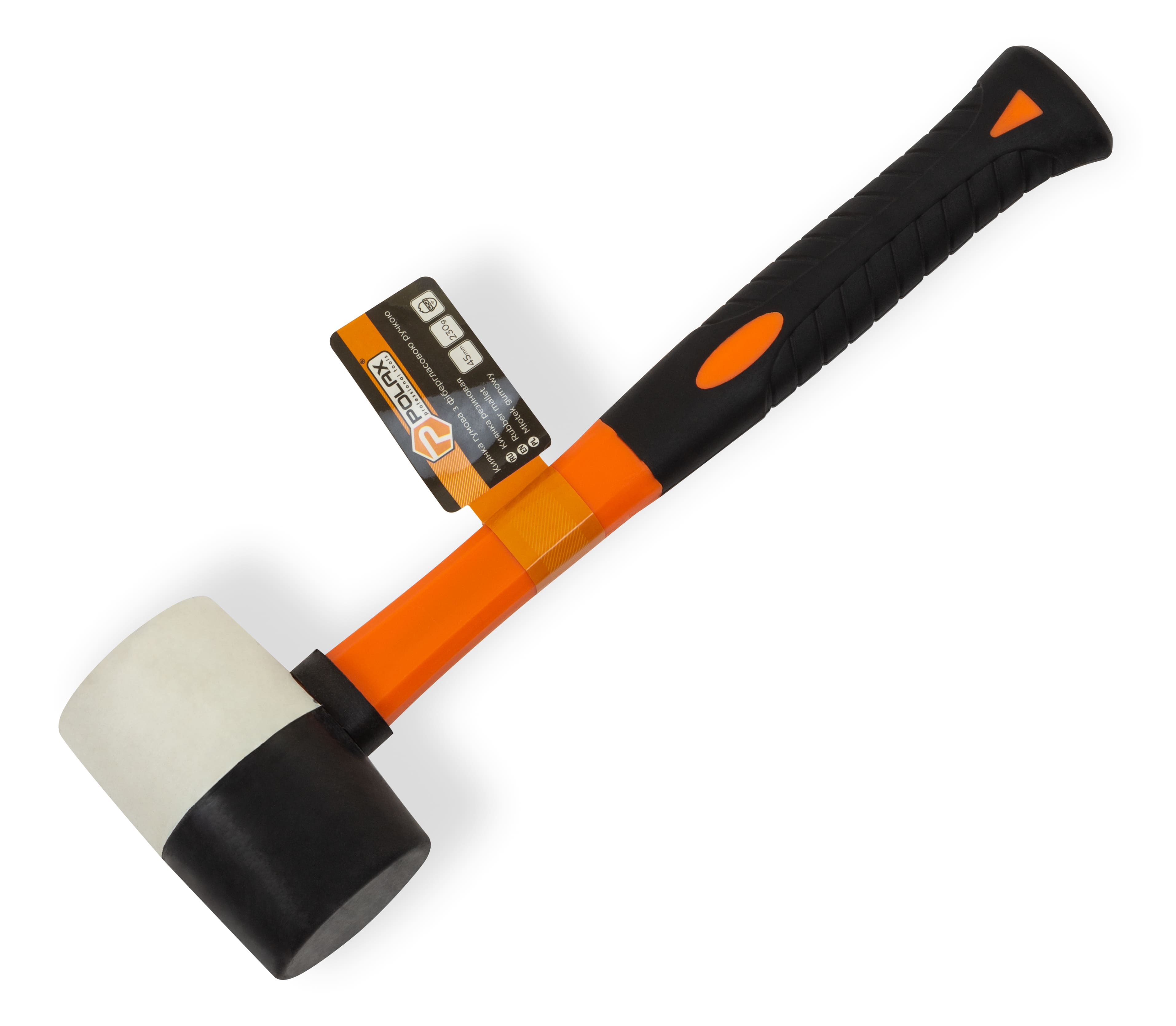 Киянка гумова з фібергласовою рукояткою, чорно-біла 230 г, Polax